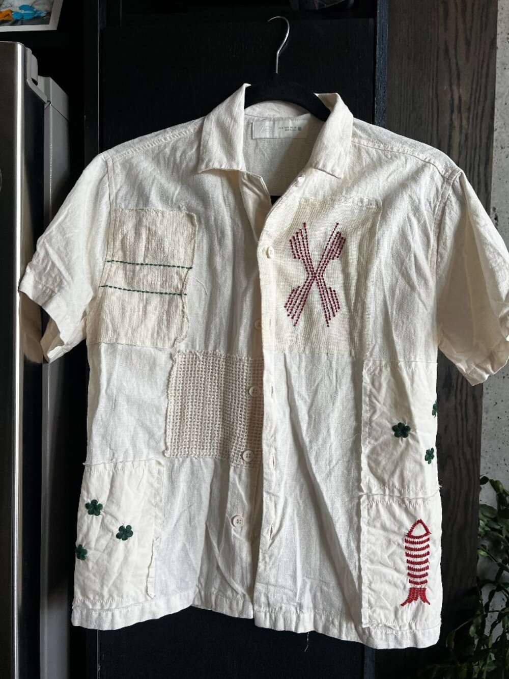 Zara Boys EMBROIDERED PATCHWORK LINEN COTTON SHIRT